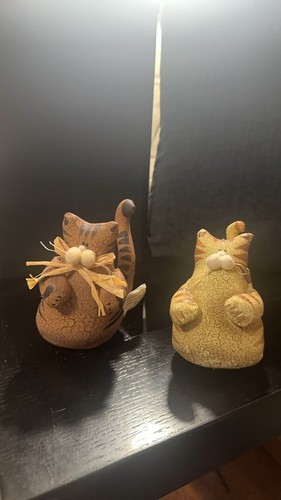 Pair primitive folk art - art, cat